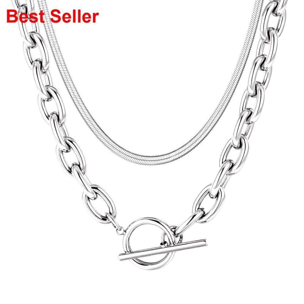 Chunky Stainless Steel Toggle Necklace Set, Sweatproof Non-Tarnish Layering